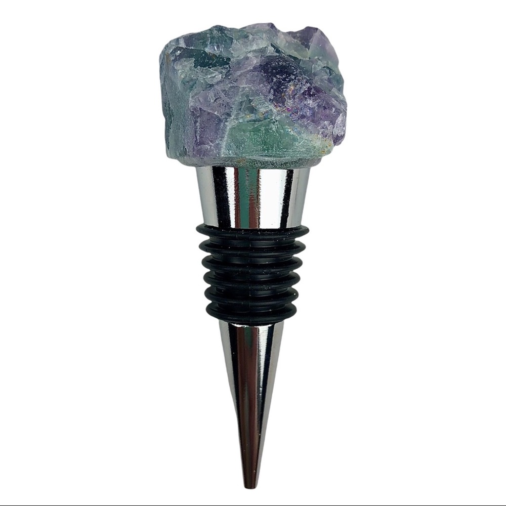 Fluorite Crystal Quartz wine topper silver plated wine stopper rough cut stone